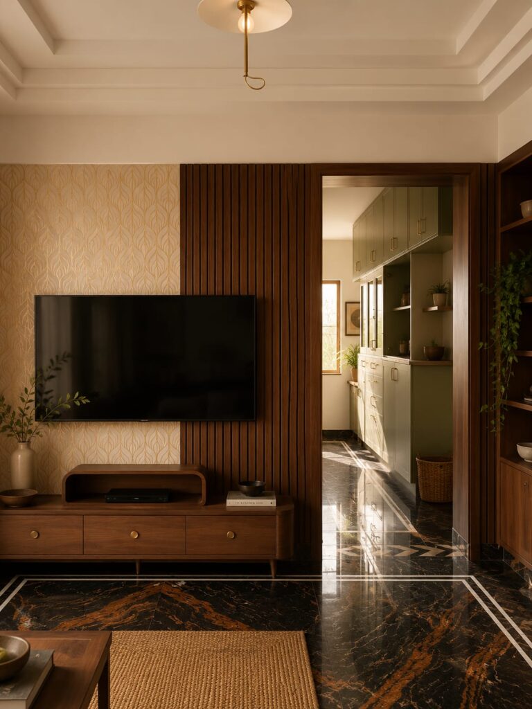 Custom TV cabinet designed to fit living room wall in Kurnool