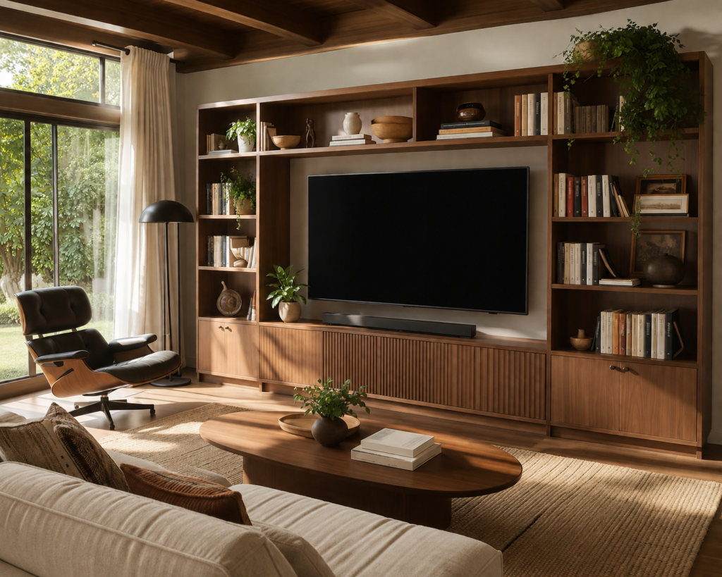 TV unit with bookshelf and storage designed in Kurnool