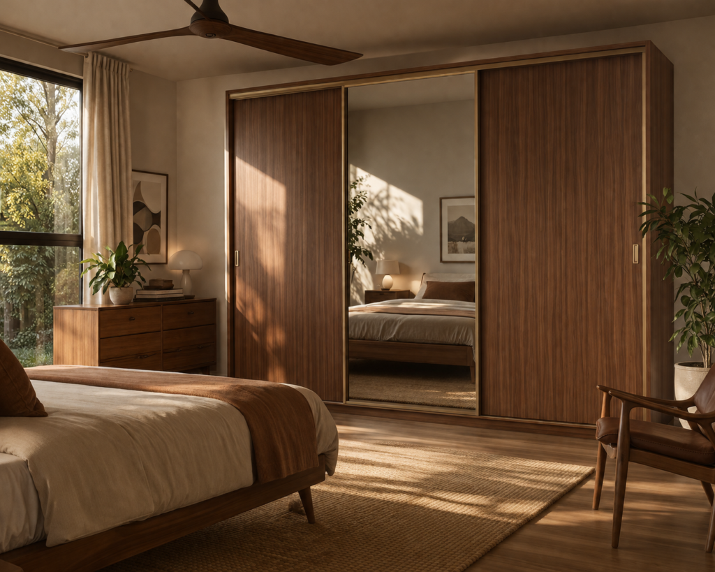 Modern sliding wardrobe designed by bedroom cupboard carpenter in Kurnool