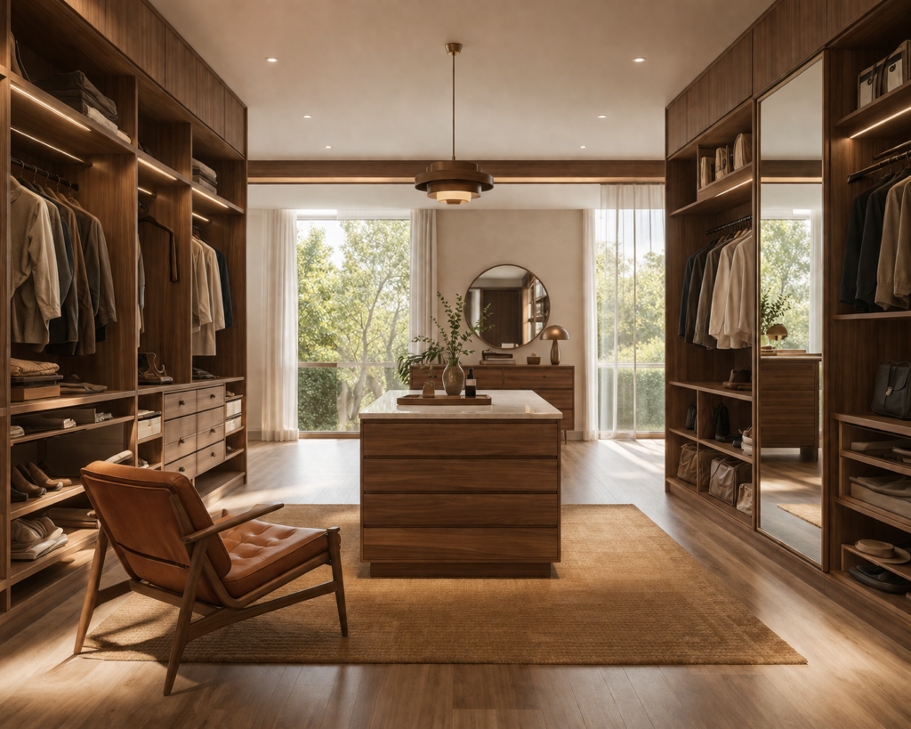 Luxury walk-in wardrobe designed for master bedroom in Kurnool
